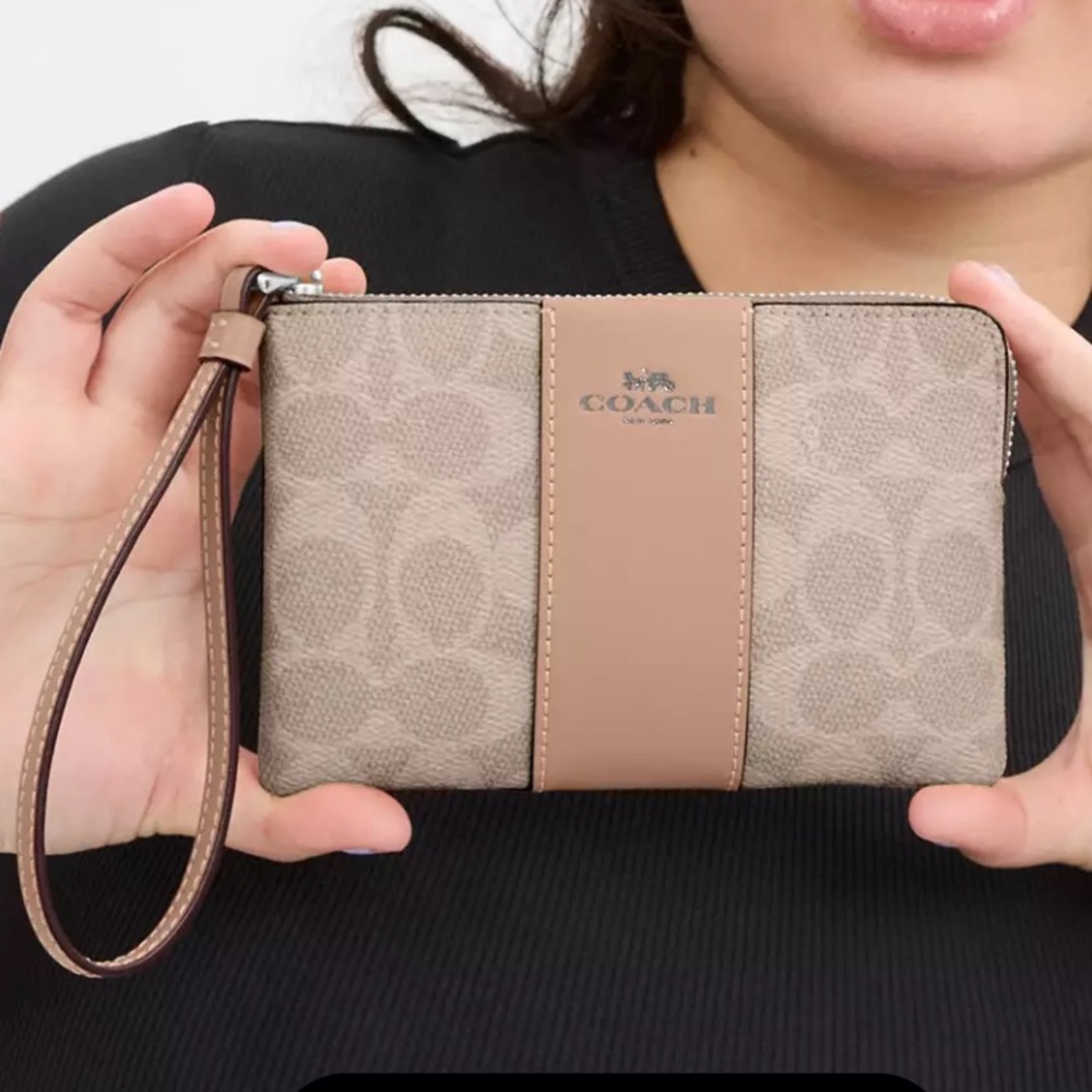 Coach Silver and Tan Clutch Wristlet - Picture 2 of 6